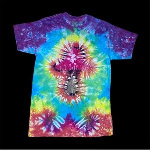 Tie Dye Hand Dyed Mushroom Double Rainbow Spiral & Scrunch T-Shirt Sz M